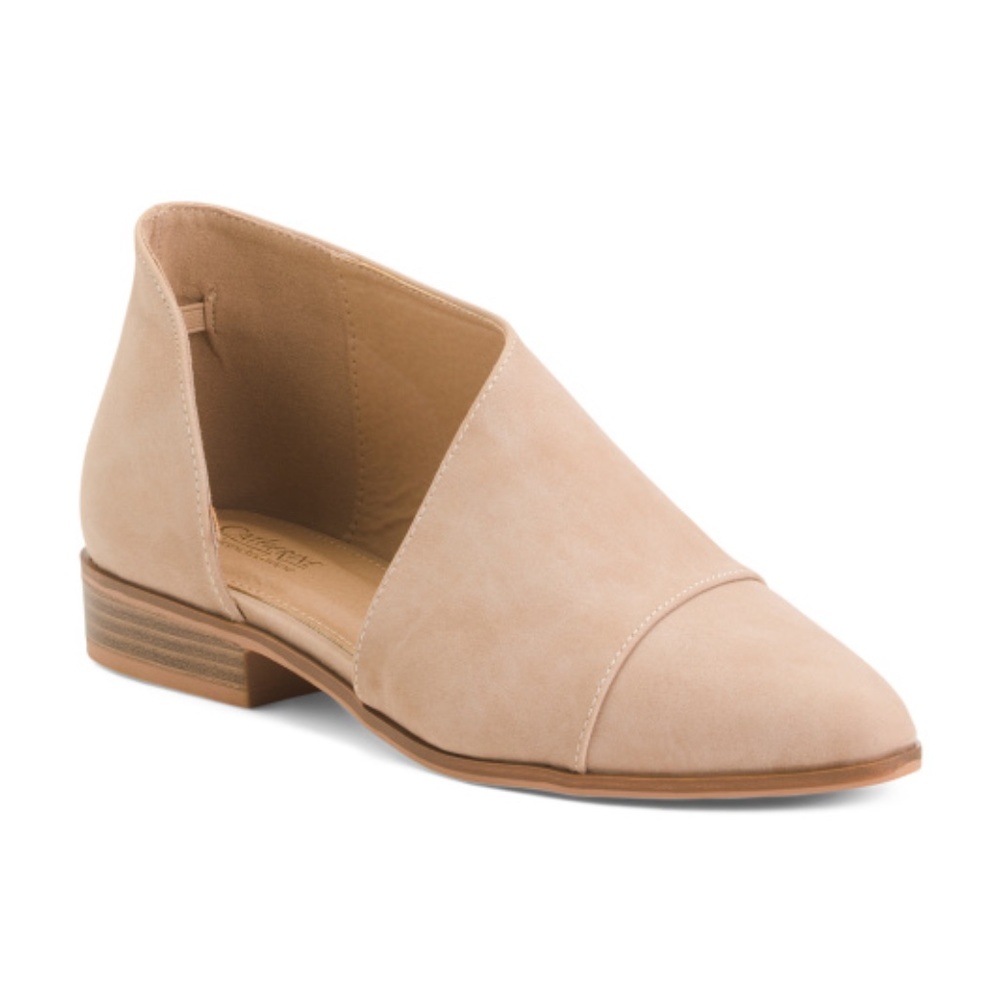 Catherine Malandrino Zwan Asymmetrical Flats in Taupe Faux Suede NEW